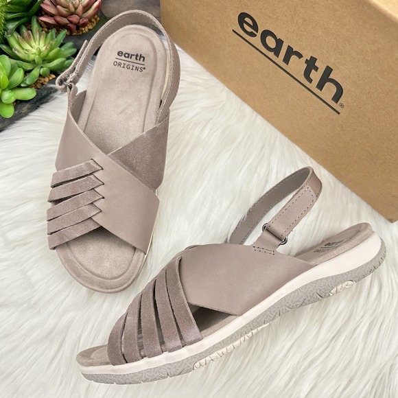 Earth Shoes - NIB Earth Suzie 8M Leather Woven Lightweight Slingback Sandals Taupe